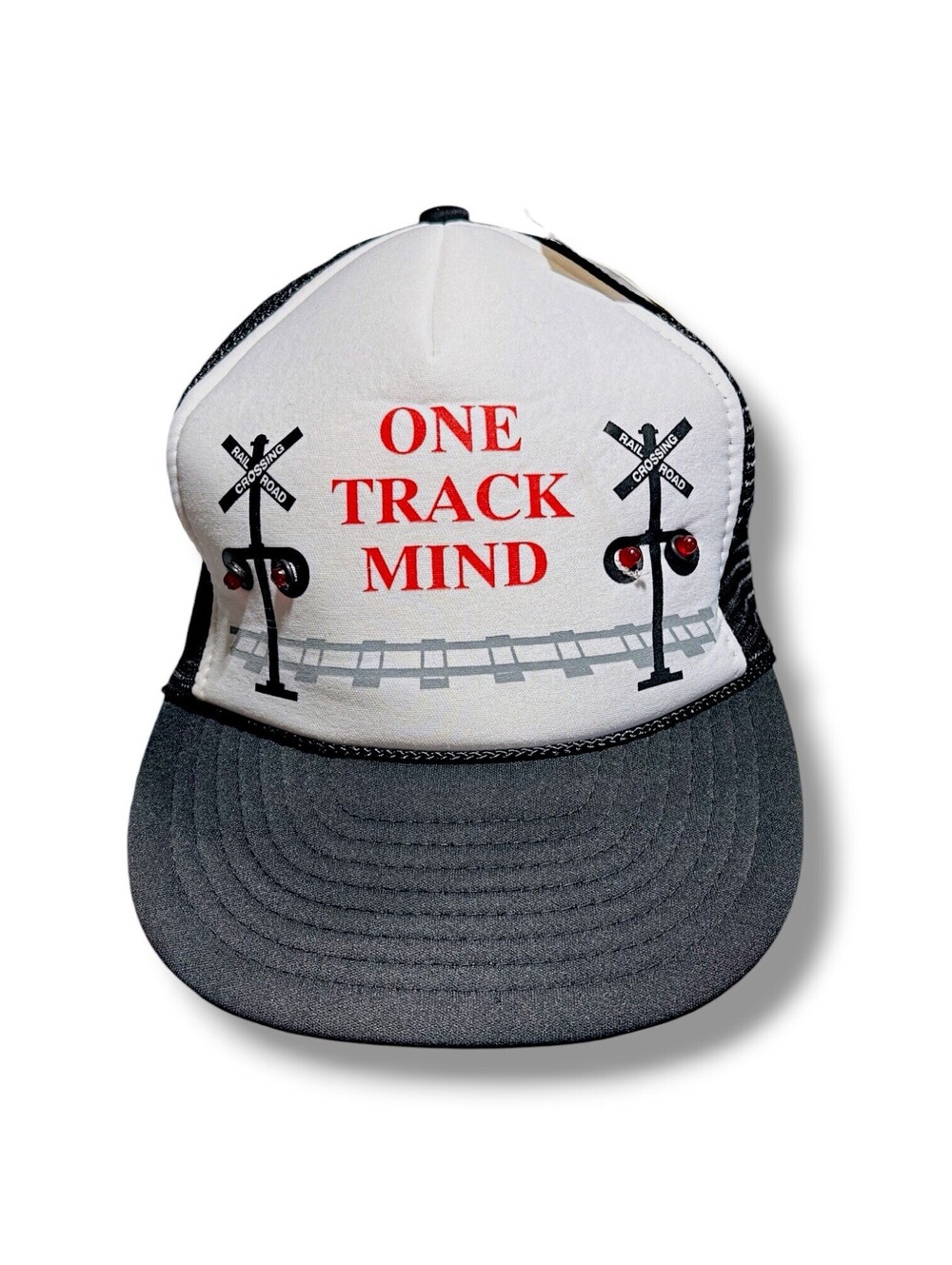 Vintage 1994 One Track Mind LED Light Trucker Hat Railroad Snapback NOS
